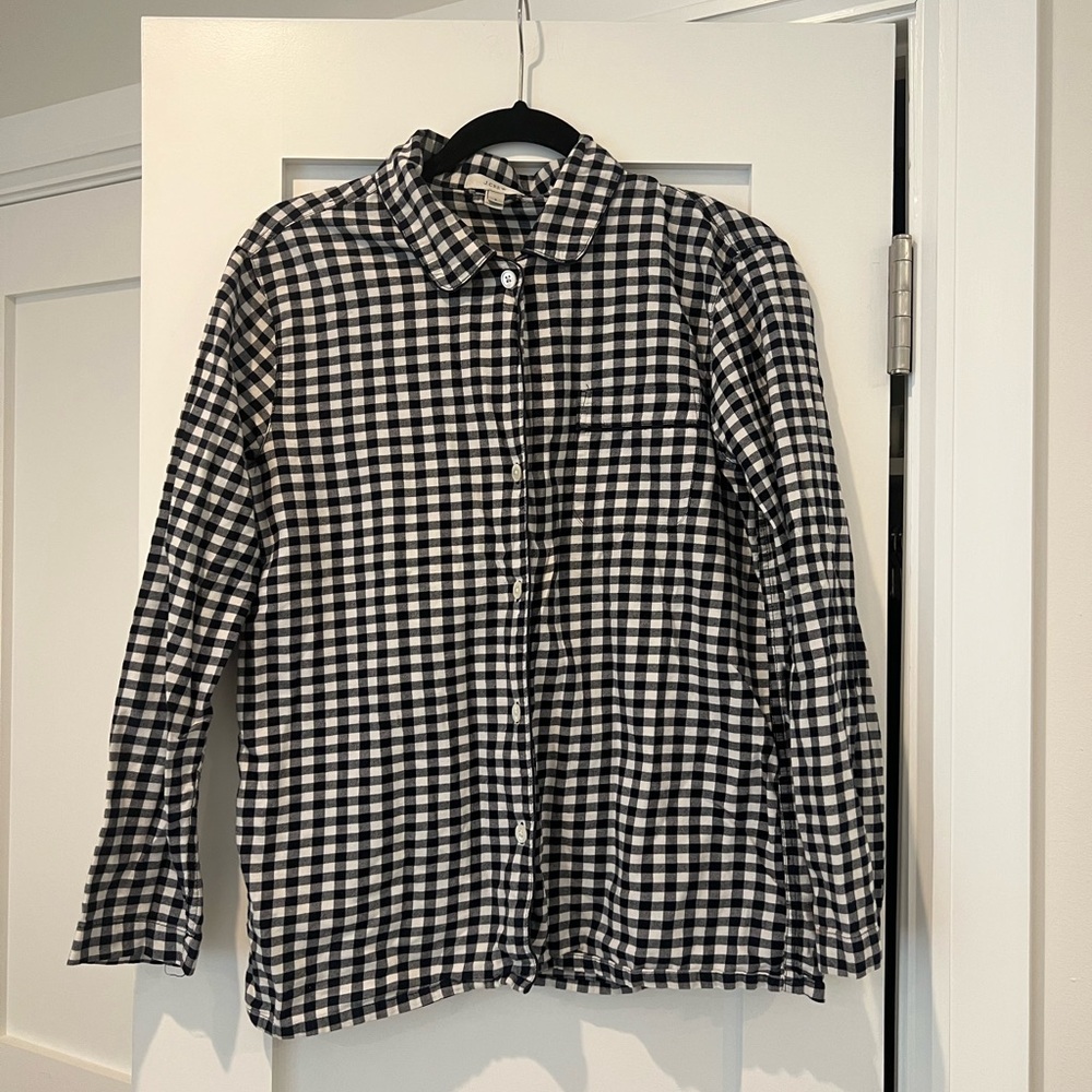 J. Crew Black White Checked Pajama Button Down Cotton Shirt Top [Small]